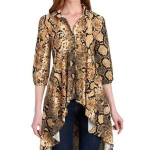 NWT Cha Cha Vente Snakeskin Print Extreme High/Low 3/4 Sleeve Top XL